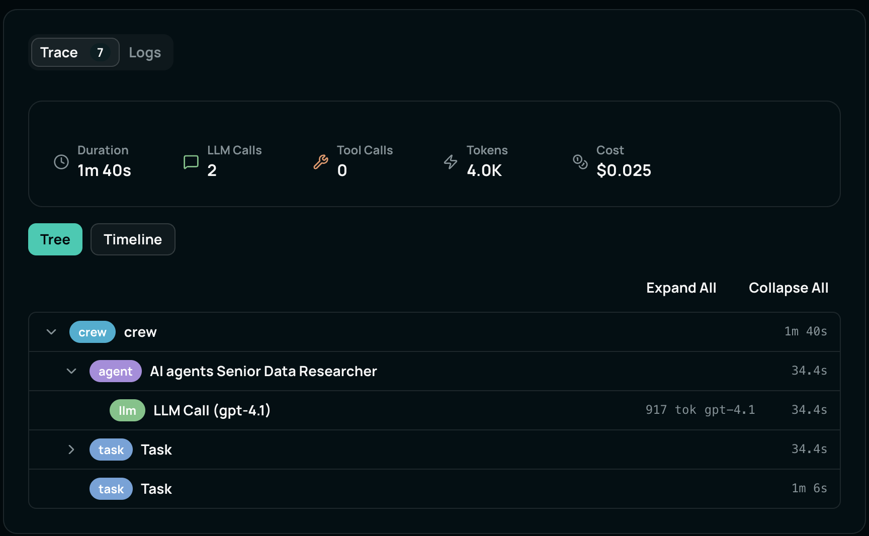 Execution Traces screenshot